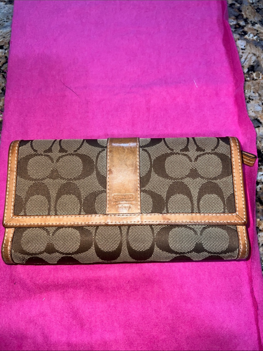Brown Signature Canvas Wallet with Leather Trim